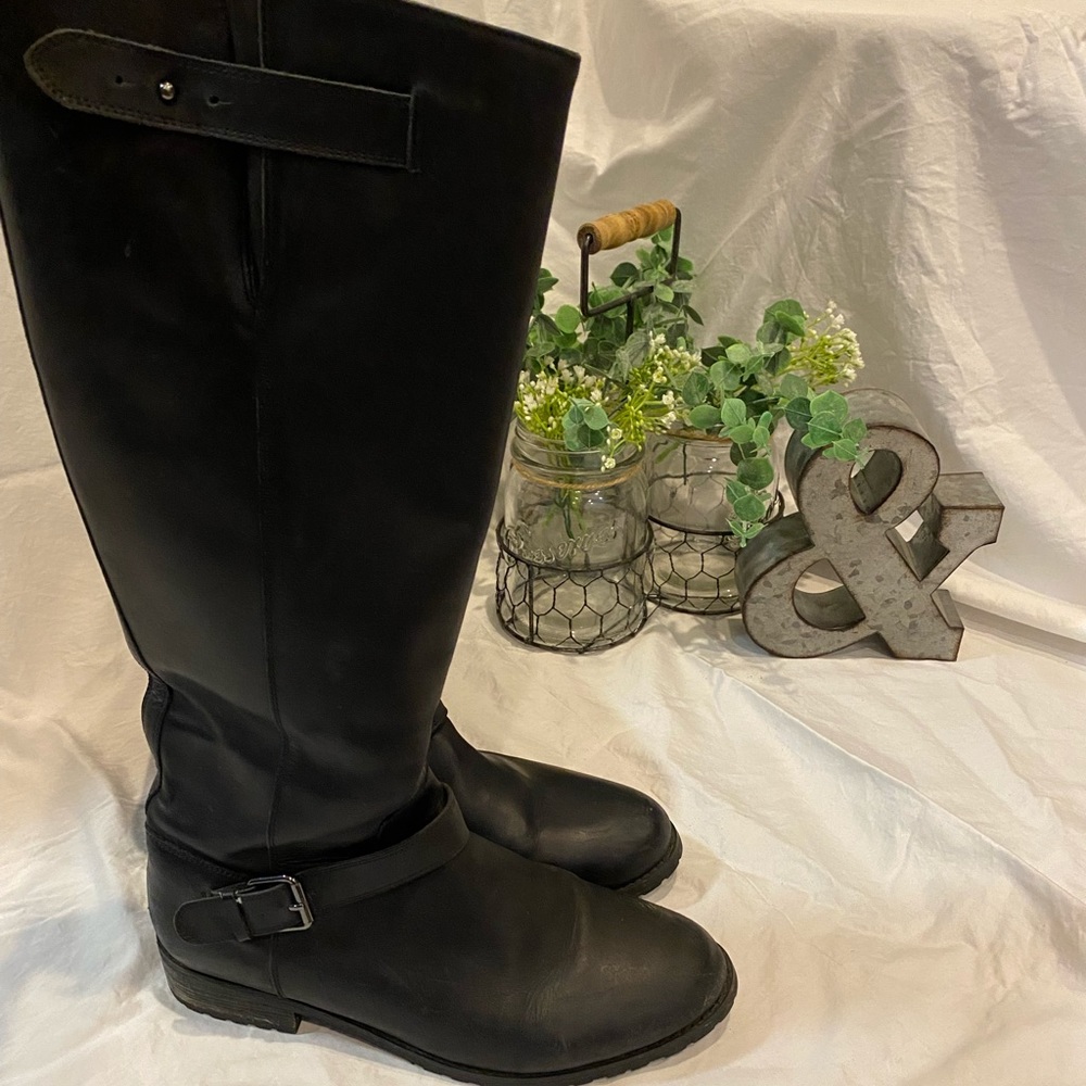 Leather knee high boots